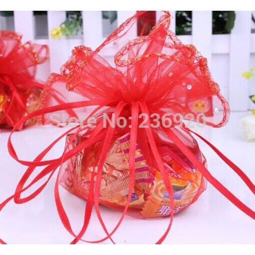 50pcs/lot 25cm(outer size) Beautiful Wedding Supplier Yarn Candy Bag Wedding Favor Gift Sequin Round Bag