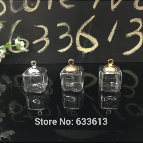 500sets/lot 10X10mm mini square Glass Bubble with 8mm cap pendant set jewelry finidngs fashion handmade glass globe vial pendant