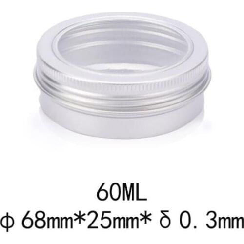 60ML Aluminum Cream Jar Pot with Visible Window Screw Lid Nail Art Makeup Lip Gloss Empty Cosmetic Containers LX8925