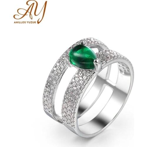 925 Sterling Silver Ring For Women Water Drop Created Emerald Ring Double-deck Ring Engagement Jewelry Bague Femme Argent 925