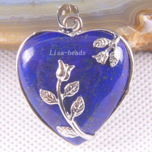 Free Shipping Fashion Jewelry 33X33X9MM Heart Blue Natural Stone Lapis Lazuli Pendant 1Pcs With Chain 18inches K309