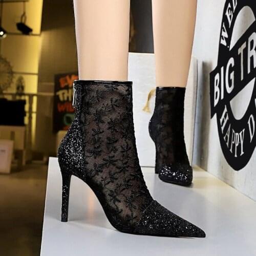 BIGTREE Shoes Sexy Lace Mesh Pumps Women Pointed Fashion Party Shoes Show Thin High Heels Shoes hoes Womens Office Shoes