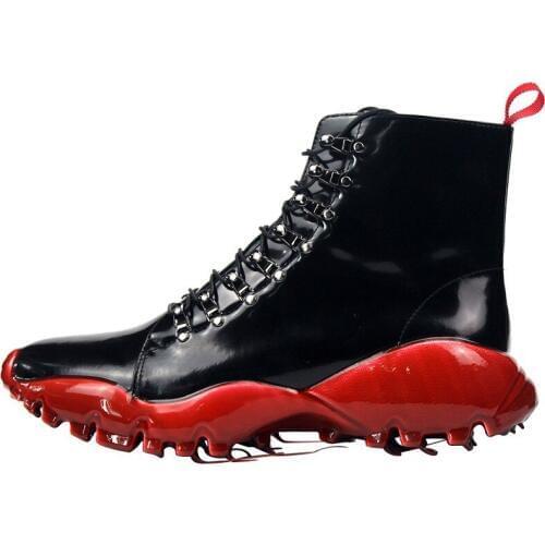 Brand Lace Up Platform Boots Men Street Designer Red Casual Ankle Shoes Luxury Genuine Leather High-Top Sneakers Plus Size 45