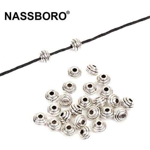 50Pcs 4x6MM Tibetan Silver Metal Spacer Beads Loose Bead Zinc Alloy DIY Bracelet Jewelry Making Accessories Needlework