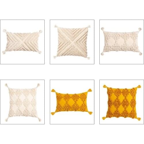 Null Nordic Style Diamond Print Tufted Cushion Pillow Cover Handmade Throw Pillow Covers Home Decor Backrest Cushion Case