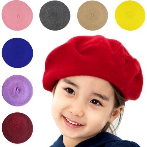 Fashion Baby Beret Hat for Girls Wool Vintage Children Beanies Cap Kids Painter Hats Toddler Candy Color Hair Accessories