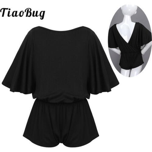 Kids Teens Batwing Sleeves Elastic Waist Loose Jumpsuit Sports Ballet Leotard Girls Lyrical Dance Costumes Gymnastics Unitards
