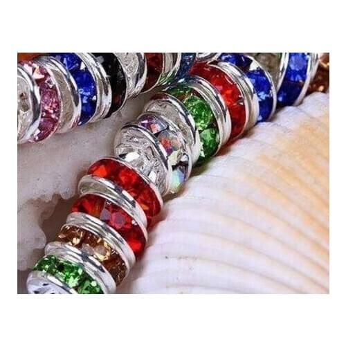 Df31 10mm Mixed Color Lot Crystal Rhinestone Rondelle Spacer Silver Plated mental Loose Beads Fit Charm Bracelet