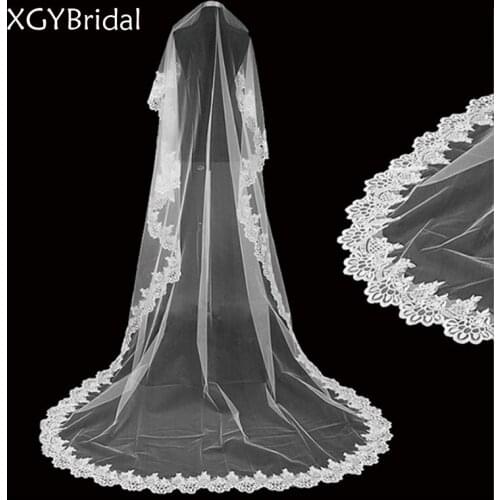 Long Lace Bridal Veils Embroidery Lace Net Yarn Trailing Simple Retro Lace Edge Wedding Accessories In White Ivory