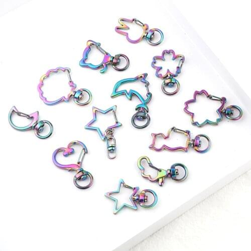 DoreenBeads Metal Keychain Multicolor Rabbit Bear Aniaml Flower Round Split Keyrings Jewelry Making Wholesale DIY Findings,5PCs