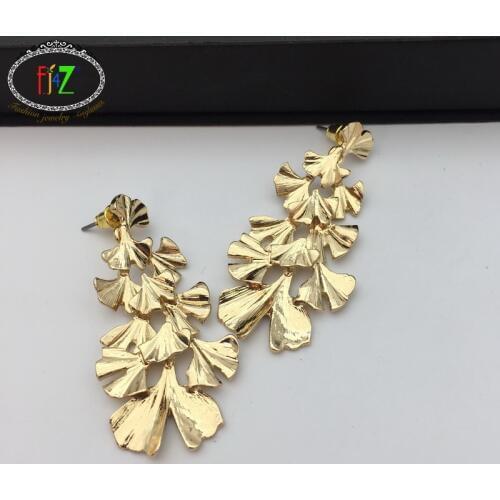 F.J4Z Nova Fashion Alloy Ginkgo Leaves Earrings For Women Vintage Gold Color Earring Pattern Pendientes color oro
