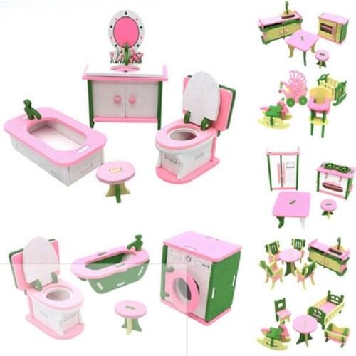 3D Wooden Miniature Dollhouse Furniture Model Mini Puzzle Toys Wooden Children Pretent DIY House Toys