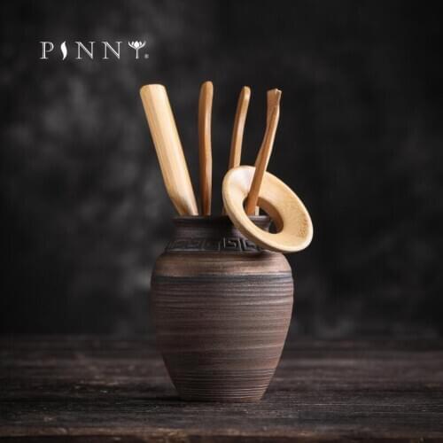 PINNY Retro Ceramic Rock Mud Kung Fu Tea Accessories Bamboo Tea Spoon Gilt Tea Tools For Tea Ceremony