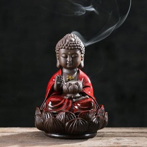 Chinese Incense Burner Statue Creative Small Ceramic Ncense Burner Backflow Lotus Decoration Zen Encensoir Budha Decor BK50XX