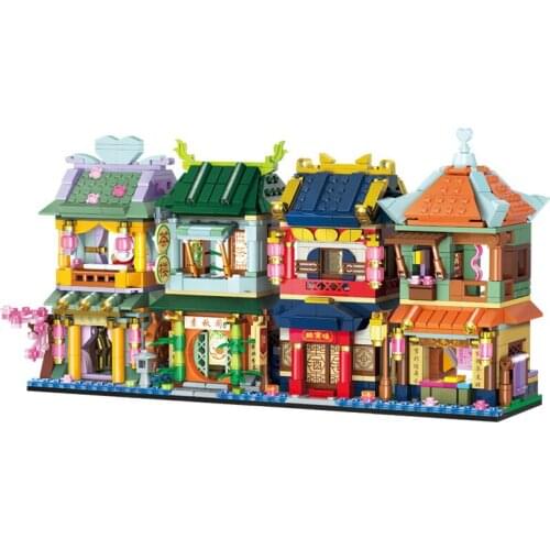 City Street View Chinatown Teahouse Building Blocks Mini Restaurant Musical Instrument Workshop Bricks DIY Toys for Kids Gifts