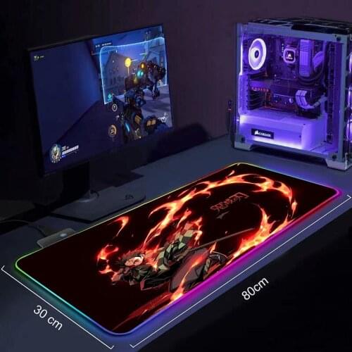 Anime Demon Slayer Kimetsu No Yaiba Large Mousepad RGB Computer Mouse Pad Gamer Mause Pad LED Backlit Mat Keyboard Desk Mat