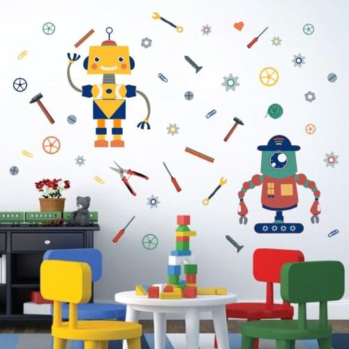 Creative DIY Robots Wall Stickers Boy Teenager Room Decor Nursery Decals Living Room Decoration Bedroom Wallpaper for Furniture