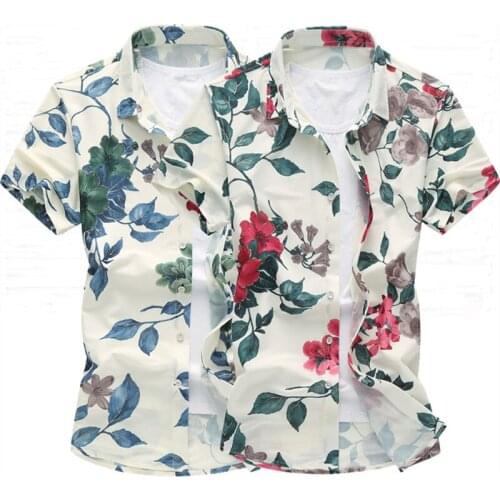 Summer mens short-sleeved gold printing large flower shirt pattern shirt shirt Hawaii vacation party casual shirt chemise homme