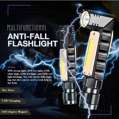 Multifunctional 360-degree Magnet Anti-fall Flashlight LED Variable light Flashlight Lamp USB Rechargeable Tactical Light Zoom