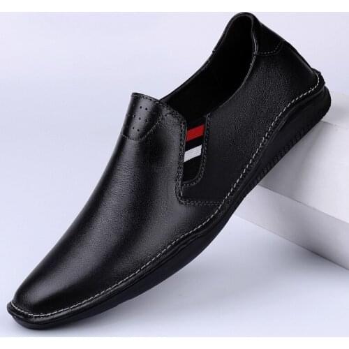 2021 New Mens Genuine Cow Leather Casual Shoes Men Loafers Moccasins Flats for Man Slip on Business Male Footwear Driving Shoes