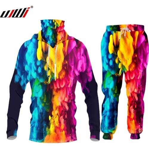 UJWI New Hoodie Suit Sportswear Mens Sweatshirt Colorful Artistic Smoke Jogging Sportswear Sports Suit Homme Two-piece Jacket