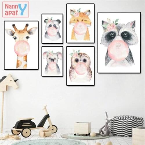 Nursery Animals Wall Art Canvas Painting Giraffe Fox Koala Owl Panda Nordic Posters and Prints Baby Kids Room Home Decoration