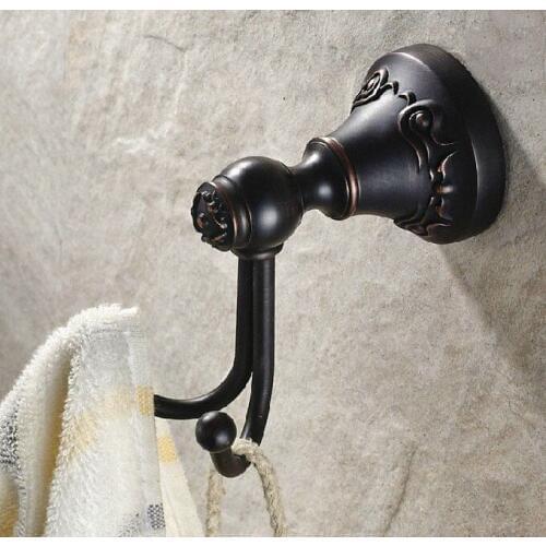 Wall Mounted Black Oil Rubbed Brass Bathroom Towel Coat Hooks Dual Robe Hook Hanger Bathroom Accessory mba450