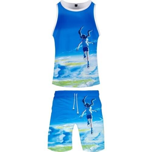 Son of the weather 2019 new two piece set casual hiphop shot sleeve tshirt + beach shorts men streetwear sports shorts set