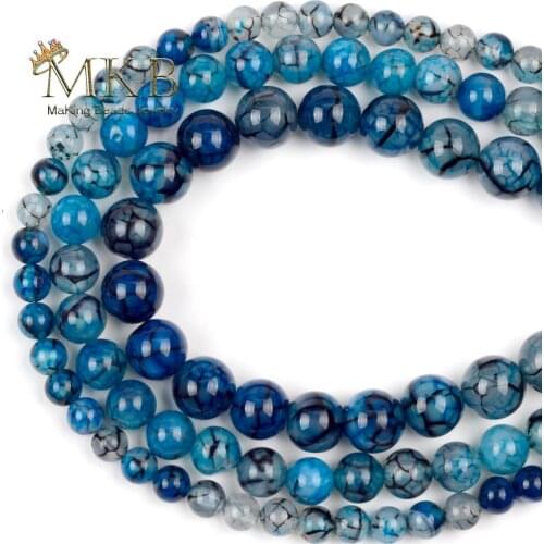 Wholesale Blue Cracked Dragon Veins Agates Natural Stone Beads Round Onyx Beads For Jewelery Making 6 8 10mm Diy Bracelet 15"
