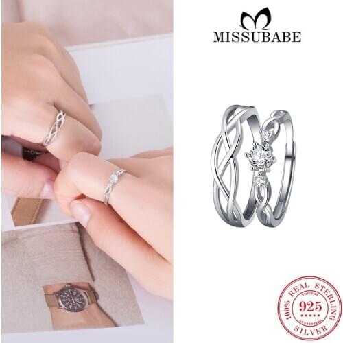 Couples Lovers' Promise Opening Rings S925 Silver Twist Zircon Ajustable Open Rings Fine Jewelry Gifts For Men Women Lovers