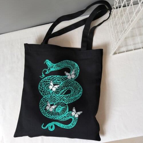 Butterfly snake cartoon casual women bag Vintage punk large capacity Anime canvas bag Harajuku hip hop Ulzzang shoulder bags