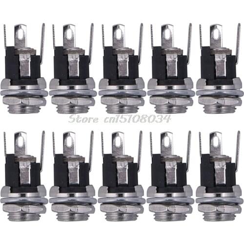 10Pcs DC Power Supply Jack Socket Female Panel Mount Connector 5.5*2.1mm New S08 Wholesale&DropShip