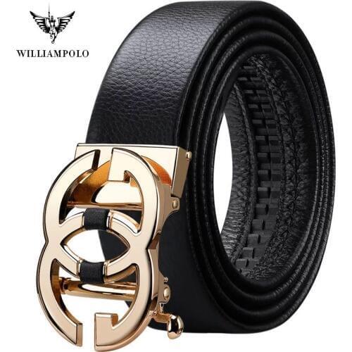 Mens belt Genuine Leather Luxury Brand Designer Leather Strap Automatic Buckle Fashion Belt Gold #19535-37P