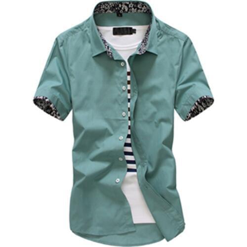 Fashion Men Solid Shirts Short Sleeve Turn-down Collar Men Dress Shirt Casual Business Work Shirt Male Slim Fit Camisa De Hombre