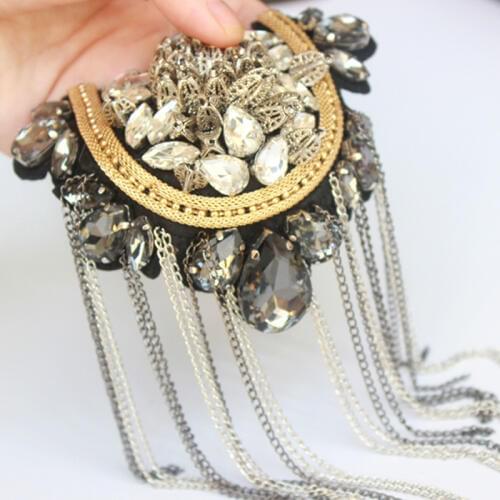 Handmade tassel Rhinestone epaulette jewelery bead big shoulder brooch epaulette blazer accessories pin patch