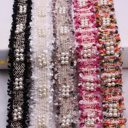 1yards Vintage Nylon Pearl Beaded Embroidered Lace Ribbon Trim Fabric Dress Sewing Supplies DIY Clothing Accessories