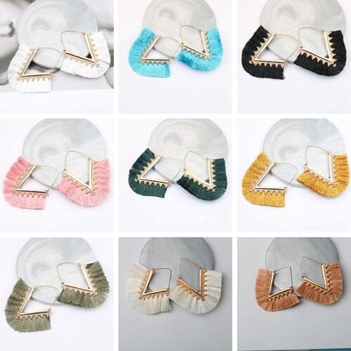 MISANANRYNE Bohemia Tassel Hoop Earrings For Women Vintage Golden Statement Jewelry Colorful Charm Earrings female