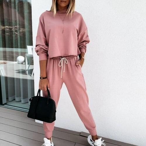 Hirigin Tracksuit Women Set O Neck Loose Top Sweatshirt+Lace Up Pencil Pants 2 Pieces Sets 2020 Autumn Women Clothing Suits