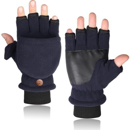 Winter Outdoor Sports Cycling Warm Gloves Polar Fleece Gloves for Men Women Half Finger Flip Gloves Anti-slip Touchscreen Mitten