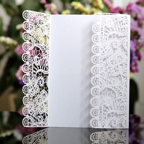 100pcs European Flower Laser Cut Wedding Invitations Card Elegant Lace Greeting Cards Birthday Wedding Party Favor Decoration