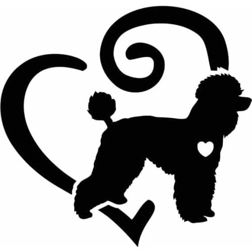15CM*14.4CM Poodle Animal Pet Love Heart Vinyl Fashion Car Sticker Black/Silver for Cadillac Stickers