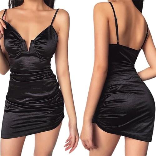 2021 Fashion Trend Womens Summer Solid Color Slim Dress Sexy V-neck Sleeveless Backless Sling Dress for Party Shopping Vacation