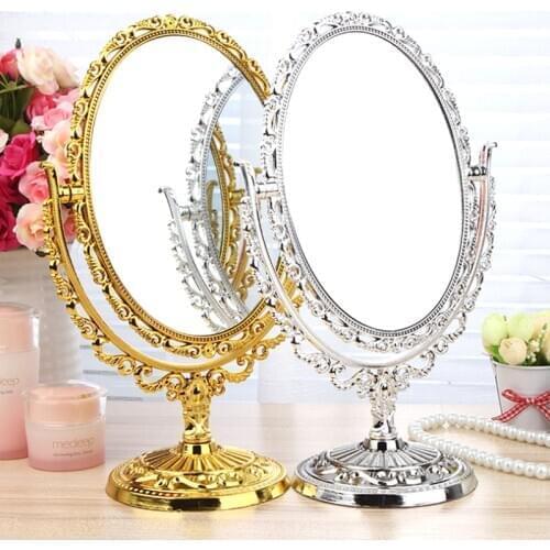 3-Color European-Style Desktop Double-Sided Mirror Oval Mirror Round Mirror Antique Rotating Beauty Desktop Vanity Mirror