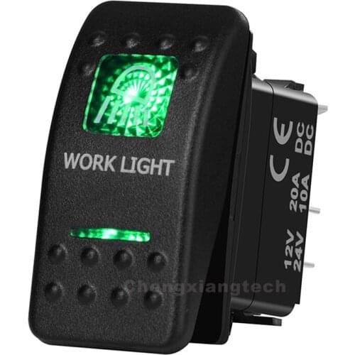 Work Light 5 Pin On Off Green Led Backlit Printed Rocker Switch for Car Boat Truck 12v 24v SPST Waterproof