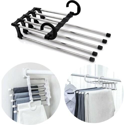 5 In 1 Wardrobe Hanger Multi-functional Clothes Hangers Pants Stainless Steel Wardrobe Clothing Hangers For Clothes Rack
