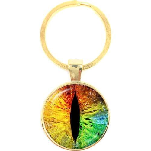 Fashion Colored Evil Eye Keychain Beautiful Animal Dragon Cats Eye Heart 25mm Glass Cabochon Keyring Gift For Men Women