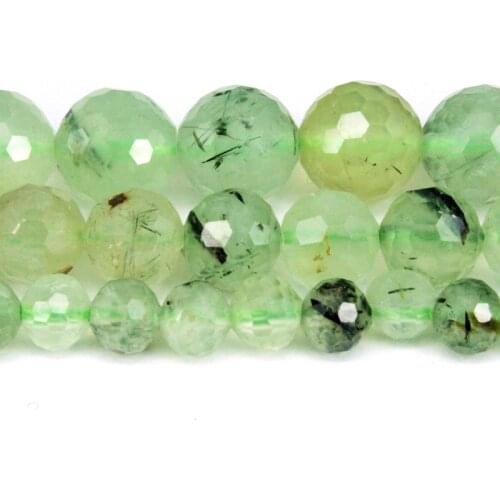 Natural Hard Faceted Green Prehnite Round Loose Beads Strand 6/8/10/12MM For Jewelry DIY Making Necklace Bracelet