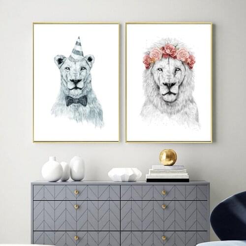 Black and White Animals Canvas Paintings Dog Panda Lion Posters and Prints Nordic Wall Art Pictures for Living Room Home Decor