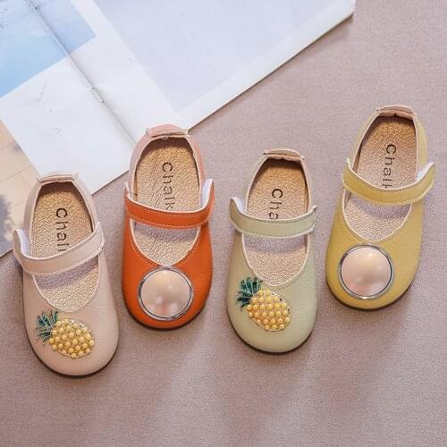 Toddlers Girls Leather Shoes Cute Fruit Pineapple Childrens Mary Janes Sweet Special Baby Flats Kids Dress Shoes for Party 2021