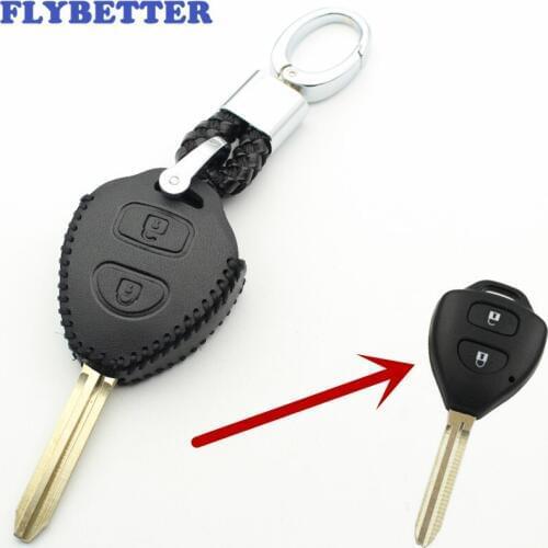 FLYBETTER Genuine Leather KeyChain 2Button Remote Key Case Cover For Toyota Camry/Prado/Corolla/Avensis/Yaris Car Styling L229